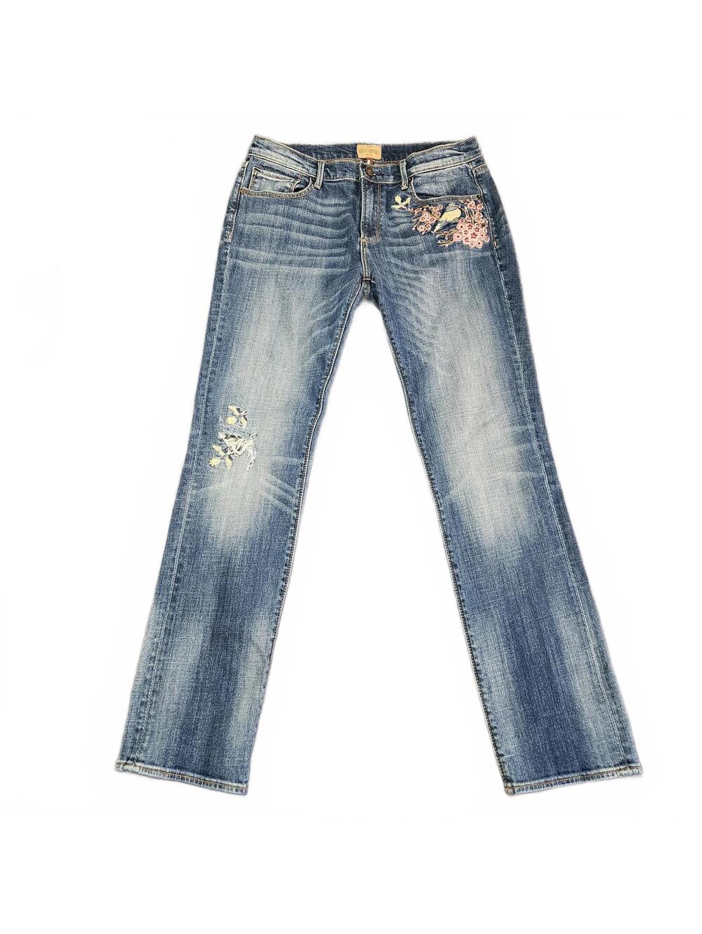 Driftwood 29 Blue Embroidered Distressed Flare Jeans Birds Flowers Y2K Jeans Den
